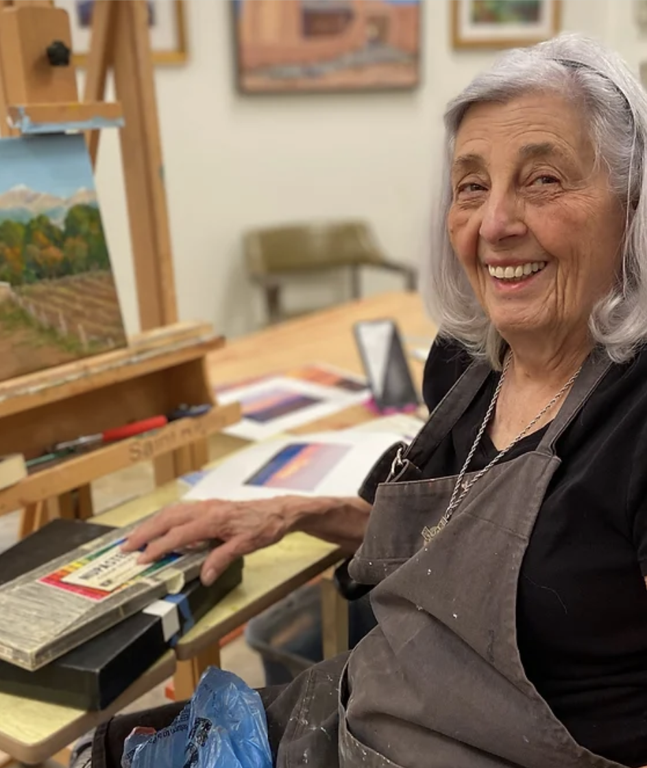 Janette Dickerson in her studio at her easel