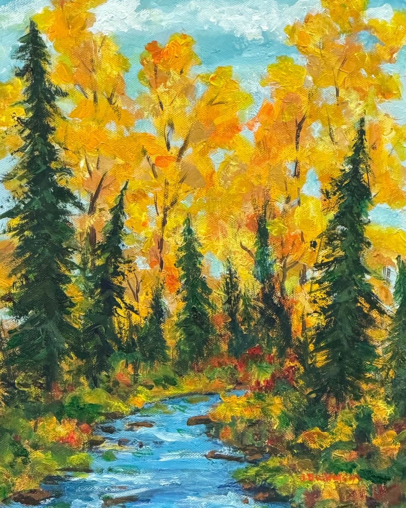 Stream in Autumn — Acrylic by Janette Dickerson